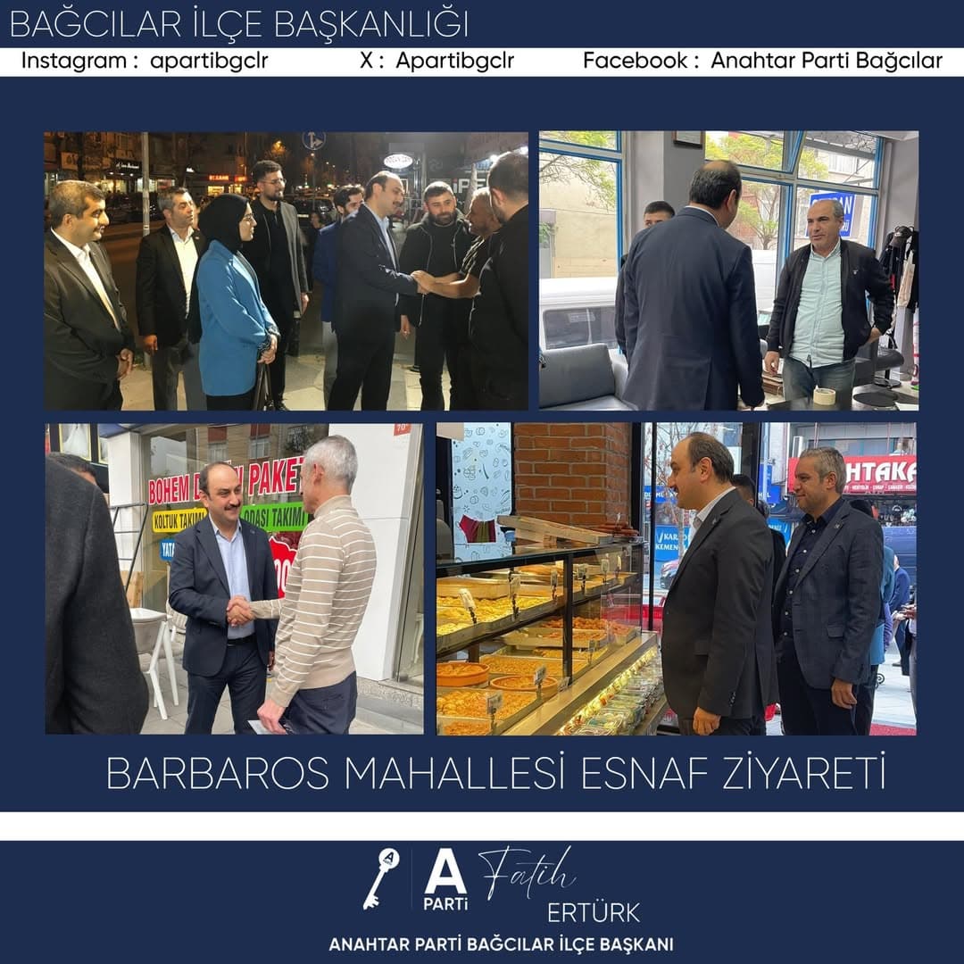Anahtar Parti Bağcılar İlçe Başkanlığı olarak, İlçe Başkanımız, yönetim kurulu üyelerimiz ve Barbaros Mahallesi Başkanımız Harun Doğan ile birlikte Barbaros Mahallesi esnafımıza ziyaret gerçekleştirdik.